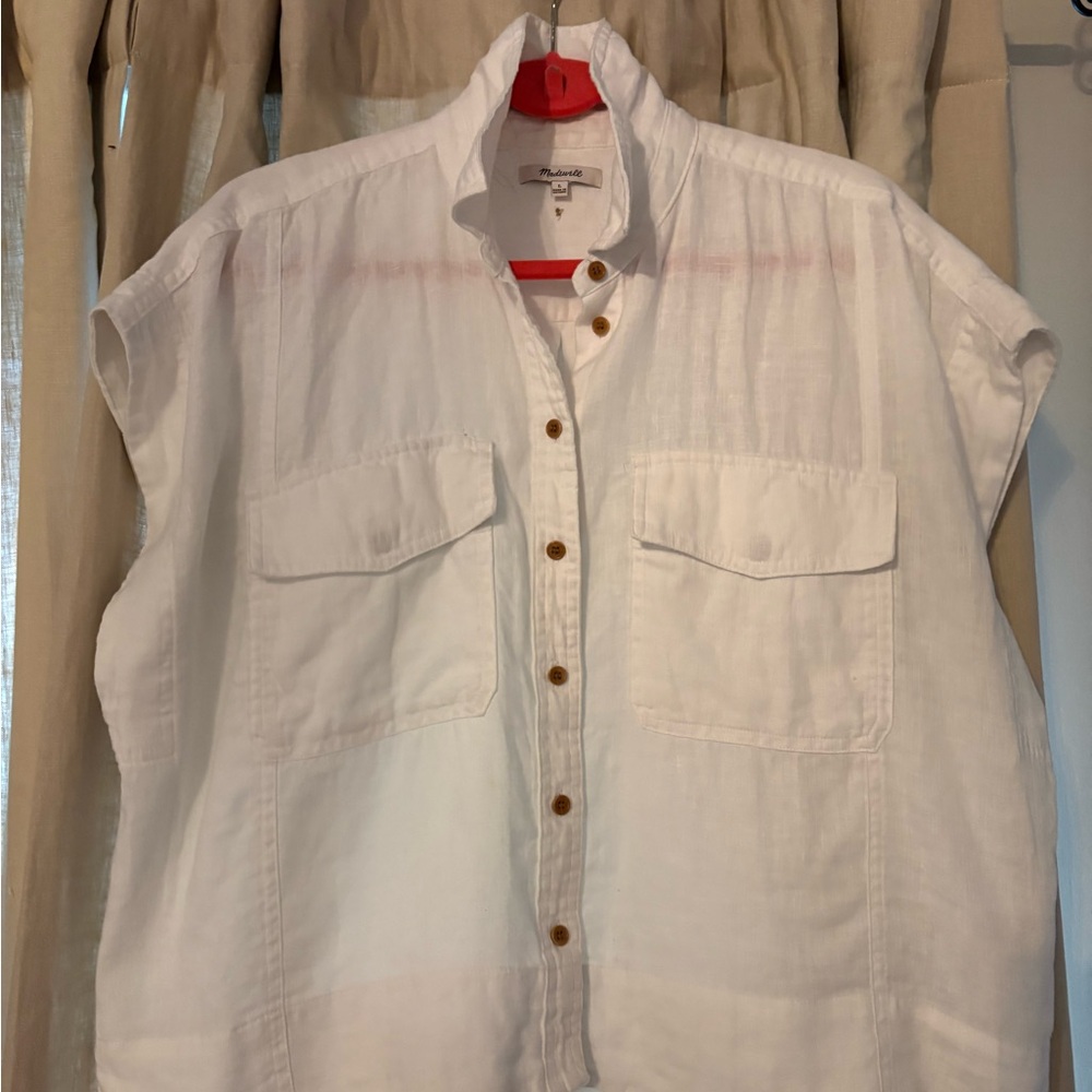 Madewell White Button-Up Shirt with Brown Accents